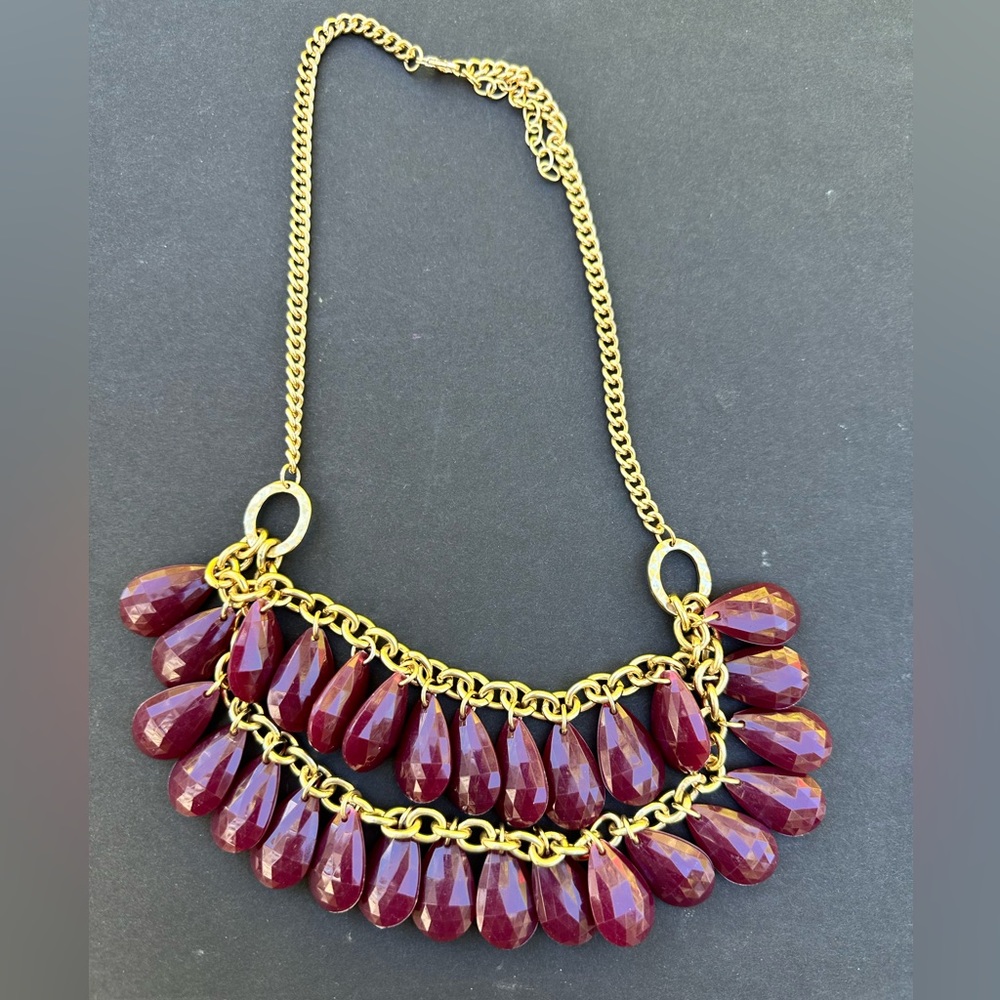 Maroon Bead Drop Necklace